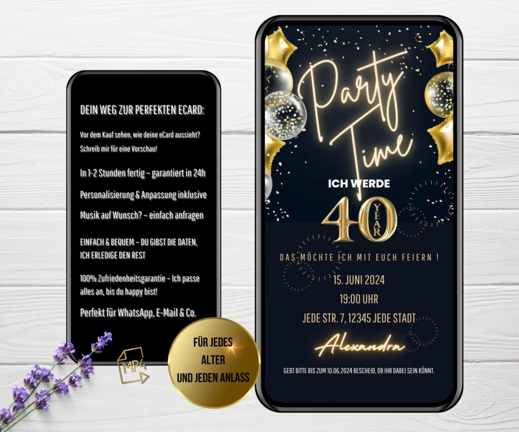 digitale Einladung 40. Geburtstag
