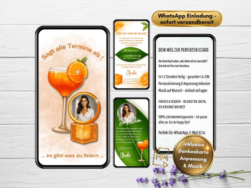Digitale Aperol Spritz Einladung zum Geburtstag, stilvoll und sommerlich
