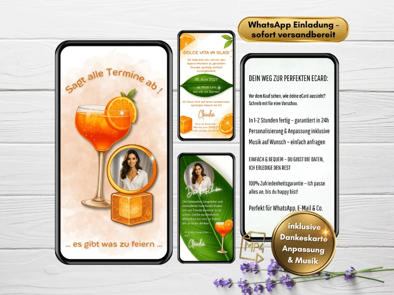 Digitale Aperol Spritz Einladung zum Geburtstag, stilvoll und sommerlich